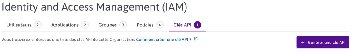 Création clé API