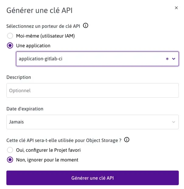 Création clé API