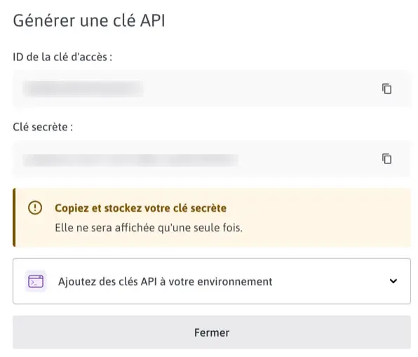 Création clé API